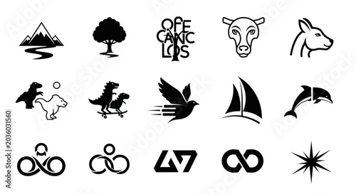 Photography Set of Vector Icons and Symbols: Nature, Animals, Objects, and Abstract Graphics