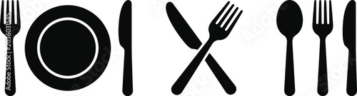 Foto Set of cutlery icons featuring forks knives and spoons for dining tableware rest