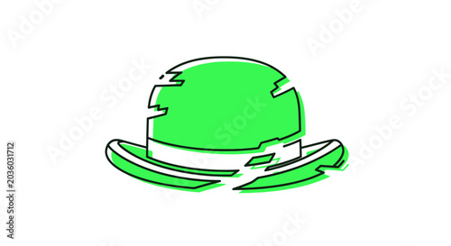Photos Green bowler hat with black outline, graphic illustration