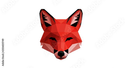 Tableau sur toile Low Poly Fox Head Icon, Geometric Animal, Red Origami Style, Isolated on White