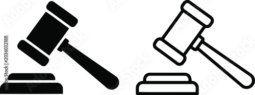 Fotografie Judicial judge gavel icons for legal court proceedings with judgment authority t