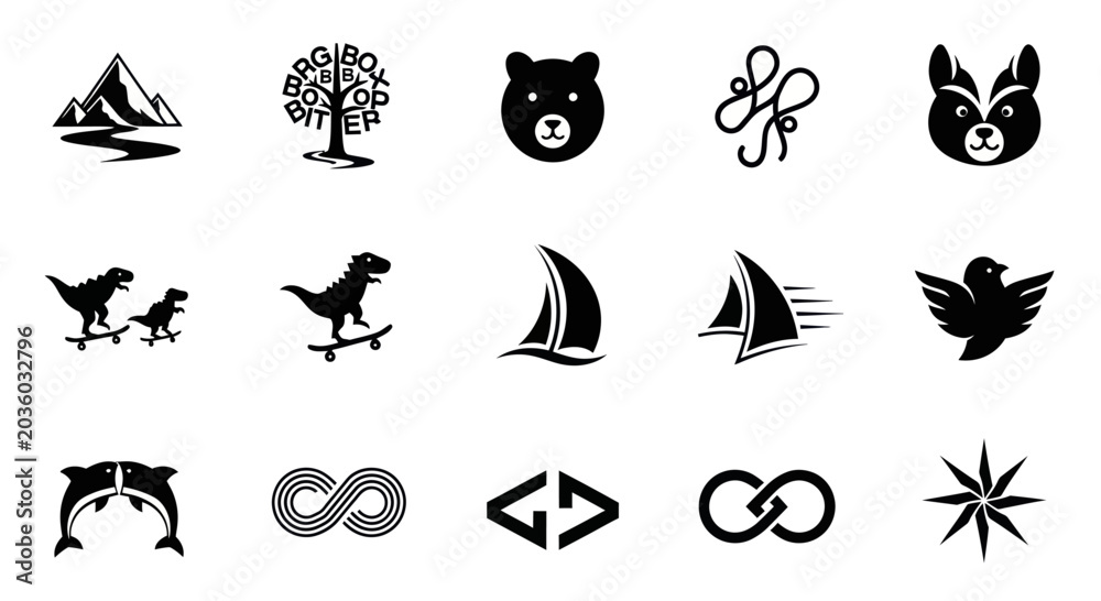 Fototapeta premium Vector Icons Set: Nature, Animals, Objects, Symbols, and Shapes