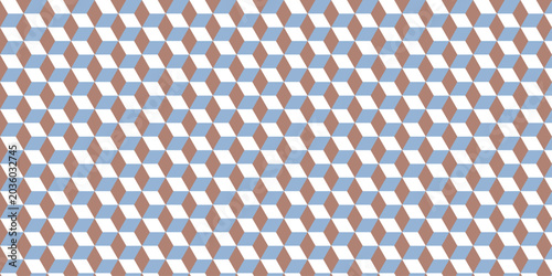 Cuadro en lienzo Patrón geométrico repetitivo de cubos tridimensionales en tonos azul marrón y bl