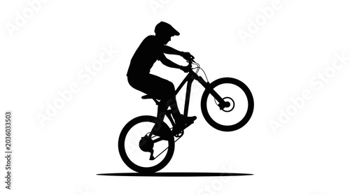 Quadro su tela Mountain Biker Wheelie Silhouette Vector