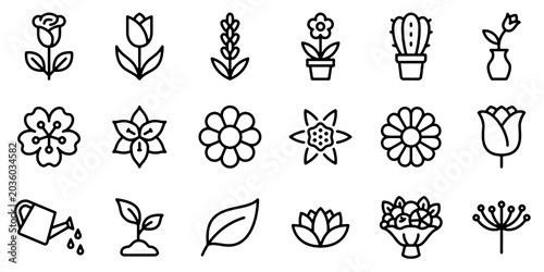 Photos Flower and Garden Line Icons Set