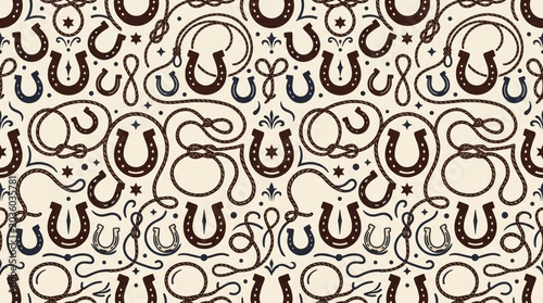 Horseshoe and lasso pattern seamless background with folk art usa pattern horseshoe illustration seamless background
