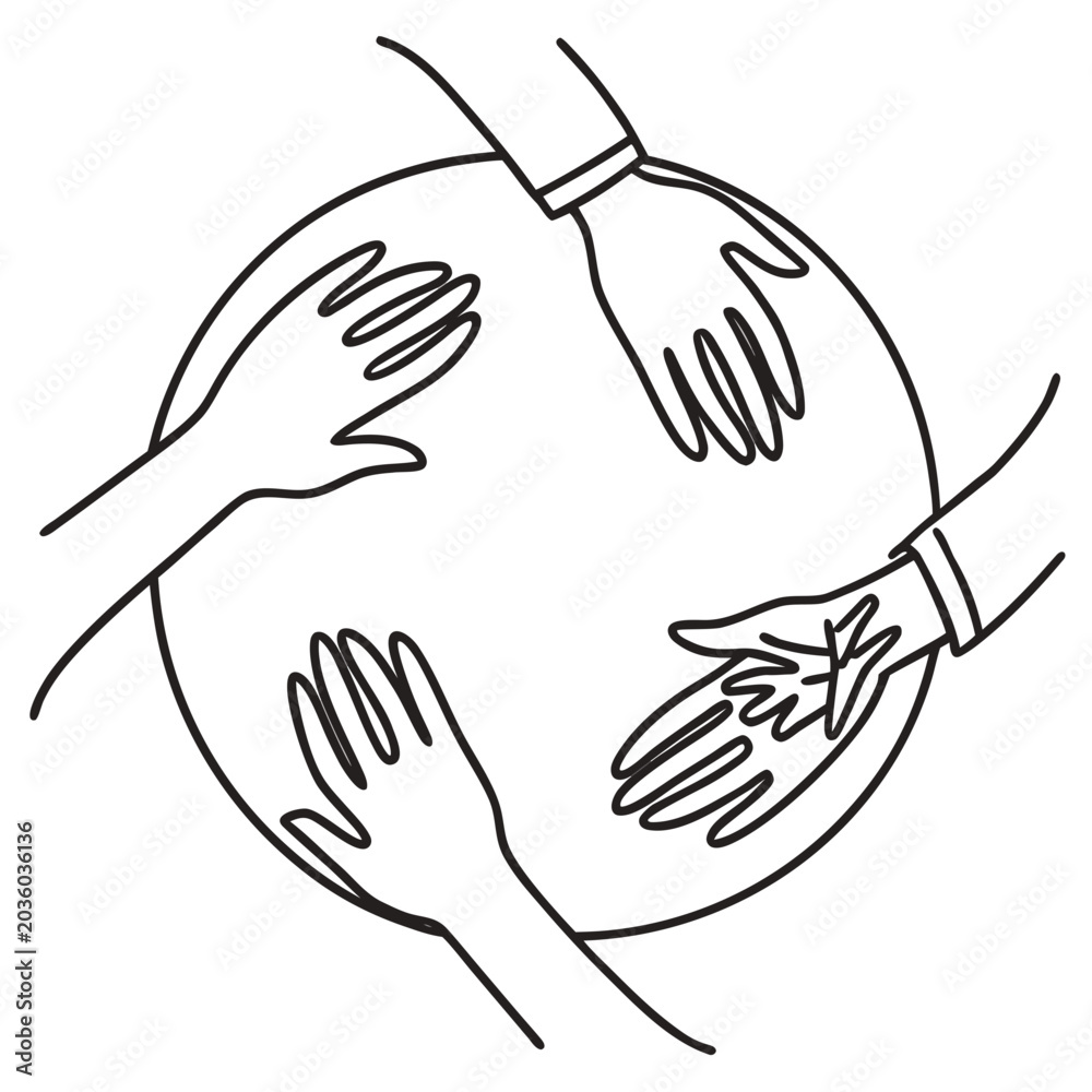Obraz premium Group of diverse hands joined in circle unity art.