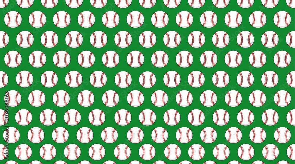 Seamless baseball usa pattern on a green background with red stitch national pastime baseball seamless background american