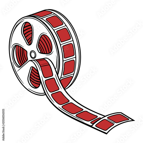 Fotografia Detailed cinema film reel and unspooling strip art.