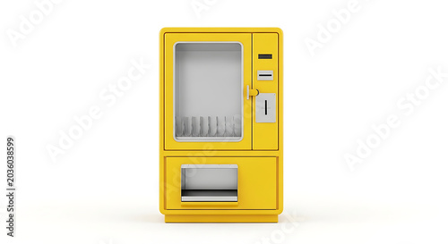 Yellow vending machine isolated on a white background, commercial product