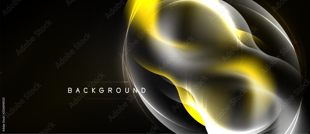 Naklejka premium Abstract design features swirling gold, gray shapes against dark backdrop. Modern aesthetic, dynamic composition. Elegant, simple presentation.