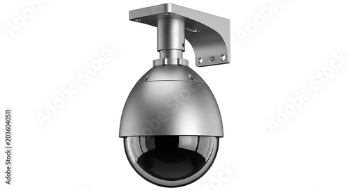 Modern security camera with dome isolated on a white background