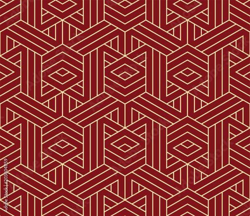 Abstract geometric pattern. A seamless vector background. Golden and red ornament. Graphic modern pattern. Simple lattice graphic design