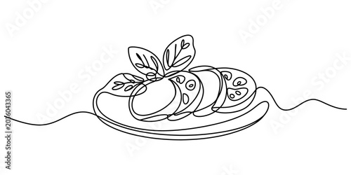 Continuous line drawing Sushi plate, Japanese food, seafood, line art, minimalist illustration