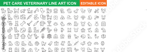 Photos Pet care veterinary line art icons isolated on transparent background
