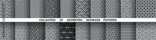 Geometric set of seamless black and gray patterns. Simple vector graphics