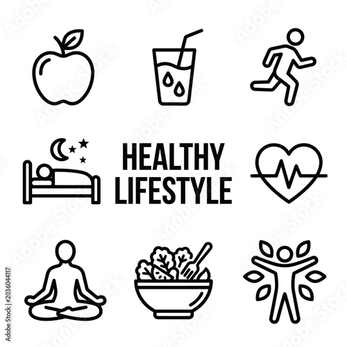 Healthy lifestyle icons with symbols.