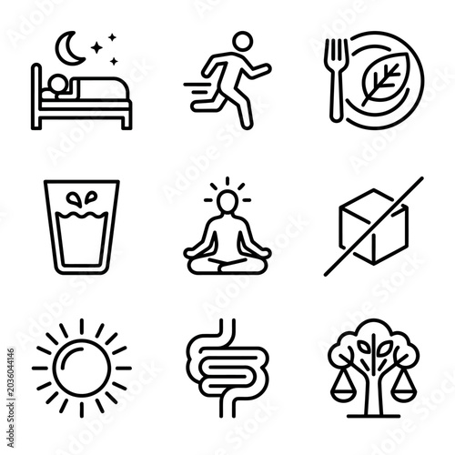 Healthy lifestyle icons set collection.