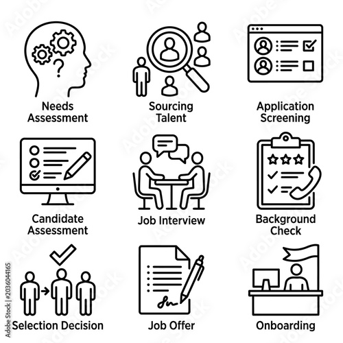 Human Resources Recruitment Process Icons.