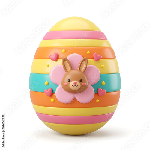 Decorative colorful striped easter egg featuring cute bunny face