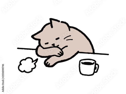 コーヒーブレイクするシンプルオフィス猫　ビジネス　会社員　お仕事