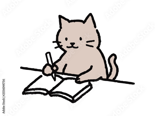 Foto ノートに書き込むシンプルオフィス猫　ビジネス　会社員　お仕事