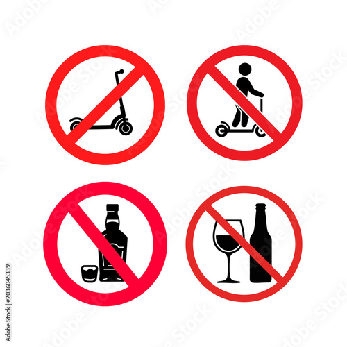 Prohibition Signs: Scooters and Alcohol, isolated on transparent background