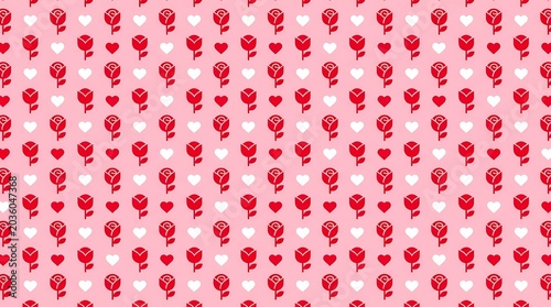 Red Rose Day Seamless Pattern with Romantic Red Roses