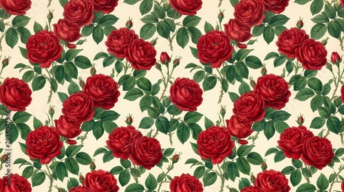 Red Rose Day Seamless Pattern with Romantic Red Roses