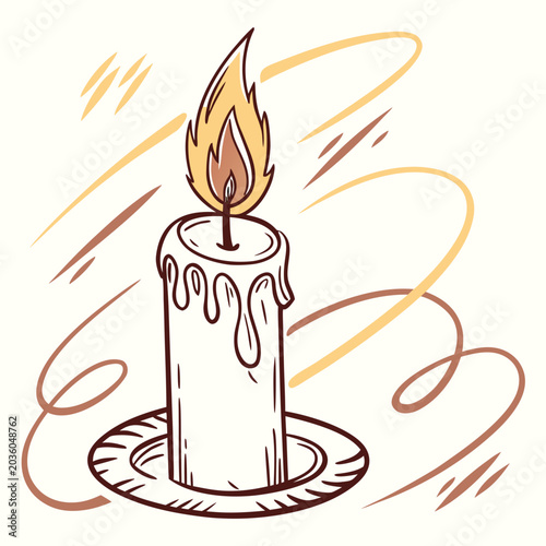 Obraz na płótnie Hand Drawn Burning Candle with Melting Wax and Flame Vector Art