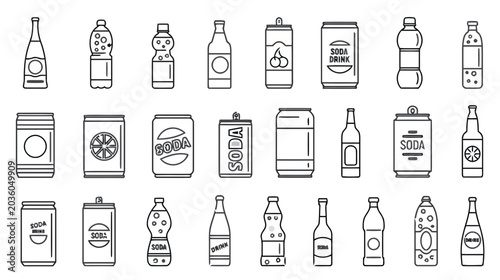 Konstfotografi Set of Soda and Beverage Icons in Outline Style