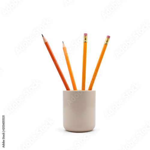 minimal pencil holder with pencils isolated on white