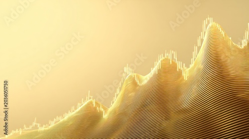 Golden Wave of Finance: Abstract golden wave-like form representing financial growth and market trends, bathed in a warm, soft light.