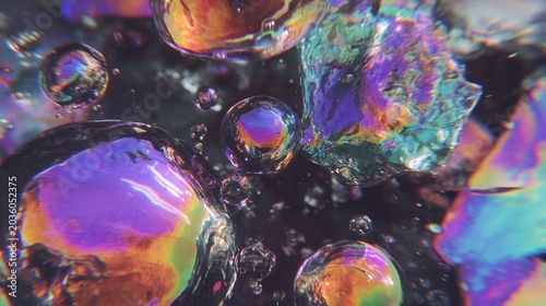 Iridescent Oil Slick Macro Photography with Rainbow Reflections.