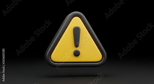 3D render of yellow warning triangle icon with exclamation point exclamation attention notification interface isolated information