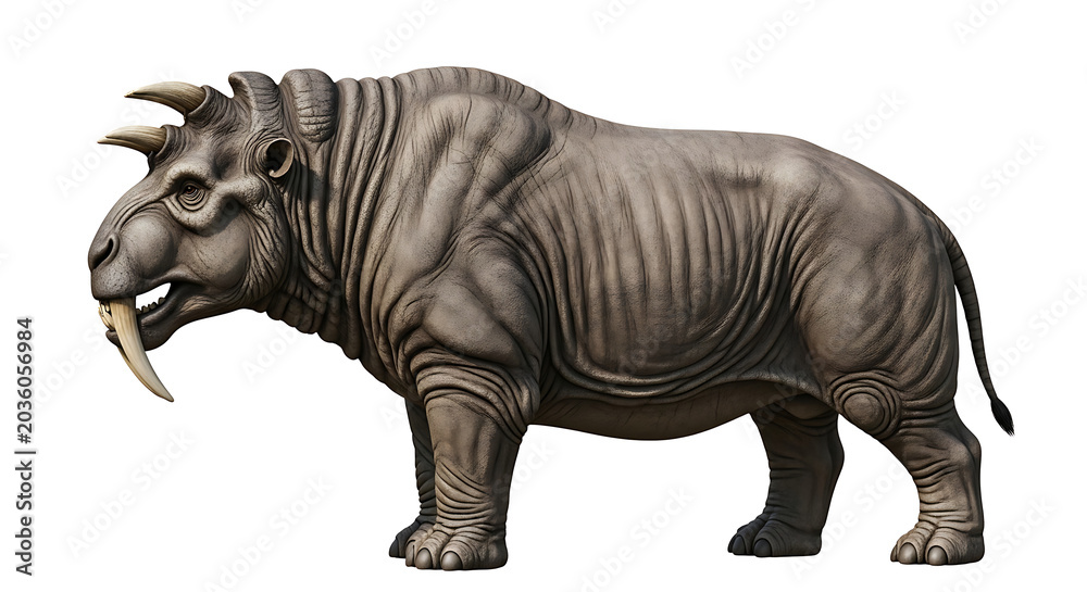 Fototapeta premium Illustration of a Woolly Rhino, an extinct animal, isolated on white