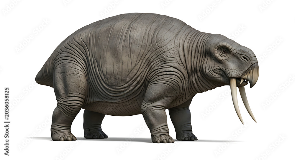Fototapeta premium Ancient Mammal with Tusks and Trunk, Isolated and Detailed Illustration