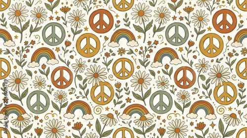 International Peace Day Seamless Pattern with Peace Symbols