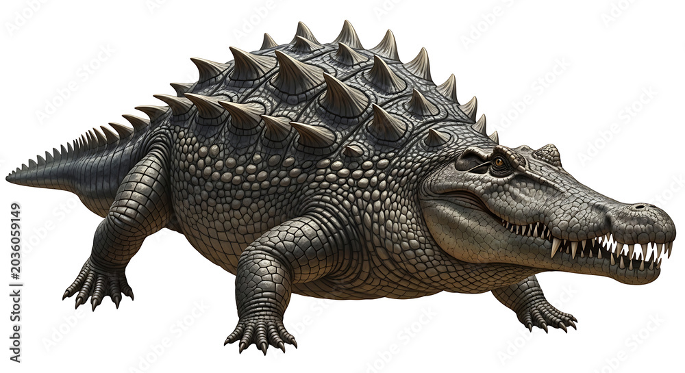 Fototapeta premium Ancient Reptile With Spikes on its Back and Sharp Teeth