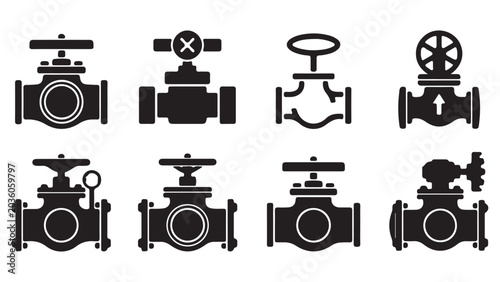 Konstfotografi Water Valve Icons Set: Industrial Pipeline Control Symbols