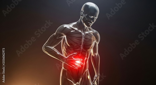 Man Experiencing Severe Abdominal Pain Illustration.