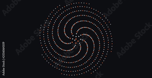 Εκτύπωση καμβά Abstract three-dimensional spiral of white and orange dots rotating on black background
