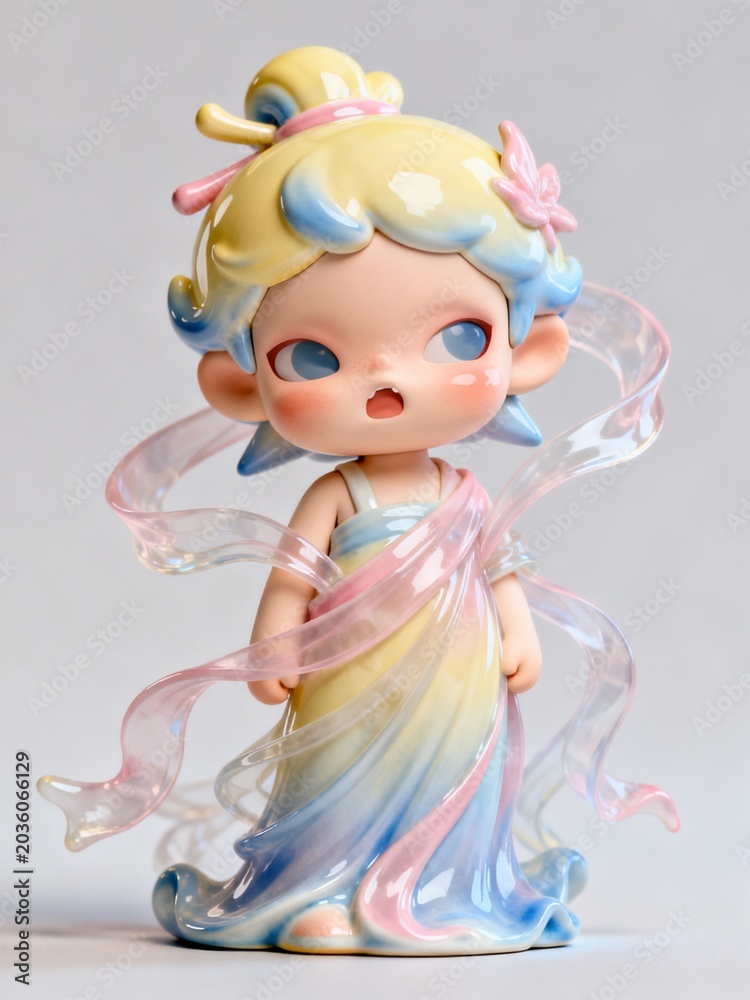 Fototapeta premium Cute Pastel Fairy Doll in Flowing Rainbow Dress