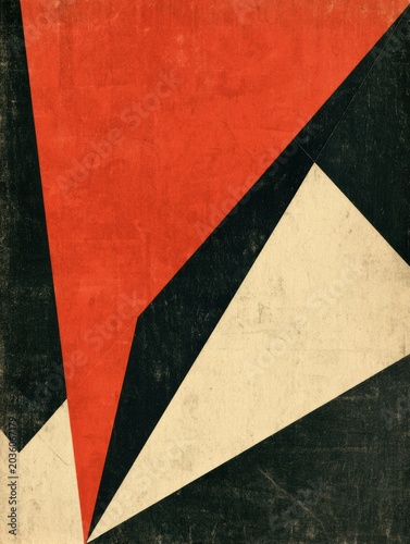 A retro notebook cover shows a graphic design with sharp angles and a mix of red, black, and cream colors in a Soviet style on old paper.