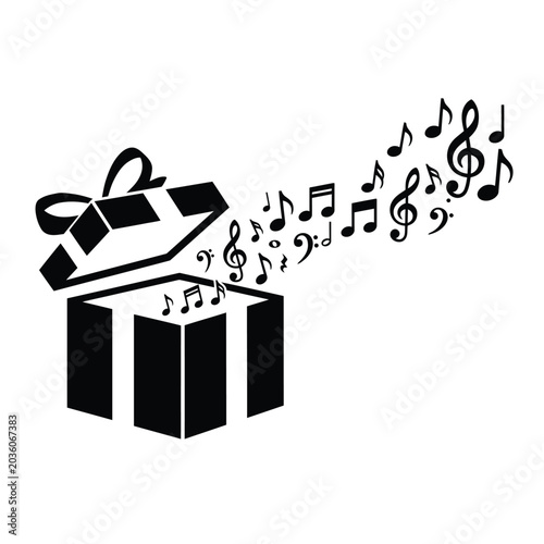 Bild auf Leinwand Crisp Edged Solid Black Silhouette of a Musical Journey Gift Box