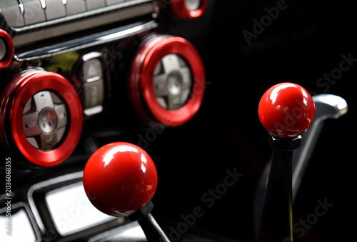 Dashboard and controls in a car at a car show