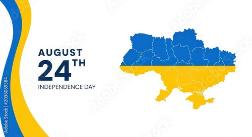 Ukraine independence day map with blue and yellow wavy border
