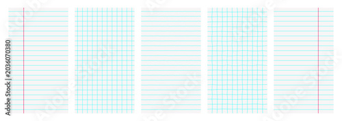 Set of notebook pages 9x16 aspect ratio with lined, grid and blank paper layouts, margins, portrait templates and planner sheets for school, journaling, collage and stationery design.