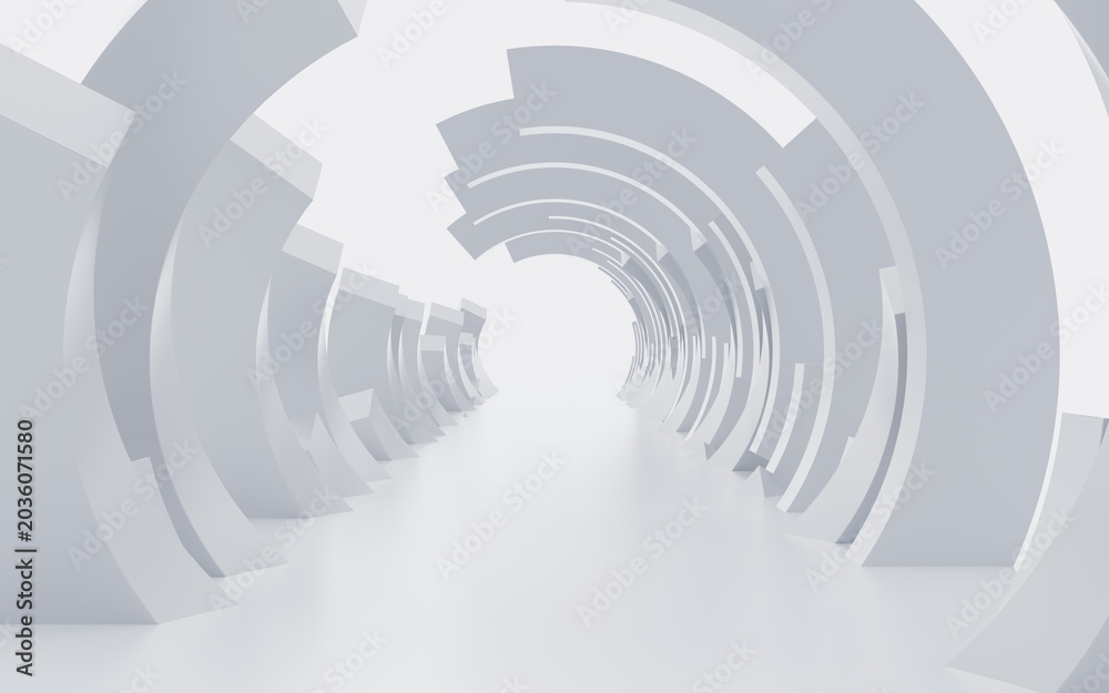 Naklejka premium Abstract white circular ring background tunnel, architectural wallpaper. 3d rendering.