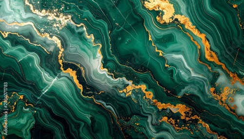 Vibrant Emerald Marble Pattern Flowing with Golden Veins in Abstract Textured Background